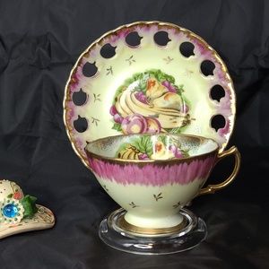 ⬇️PRICE DROP⬇️Vintage CDGC Iridescent Teacup & Saucer Fruit Pattern Japan